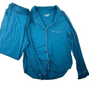 Victoria's Secret Womens Pajama Set Size S Teal Soft Fabric Pockets Long Sleeve